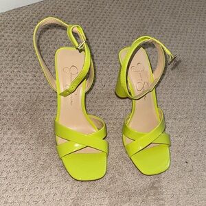 Jessica Simpson Neon Lime Patent Strappy Block Heels